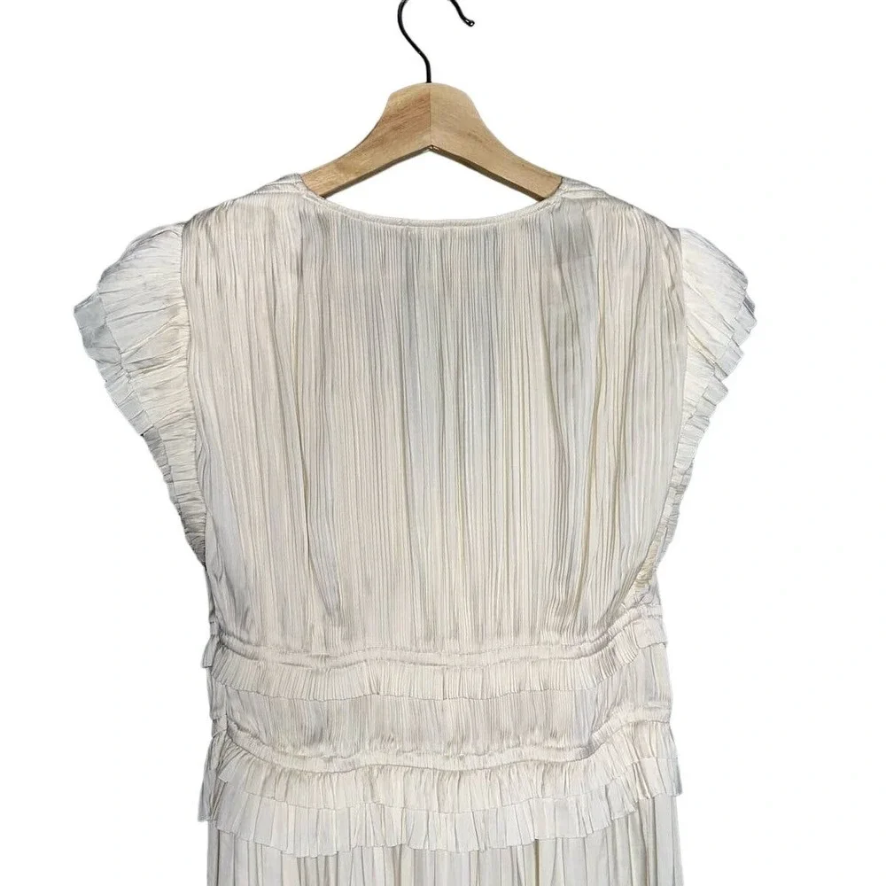 Ulla Johnson Jolee Plisse Satin Midi Dress in Ivory Size 6 Pleated Cream Gown - Picture 2 of 11